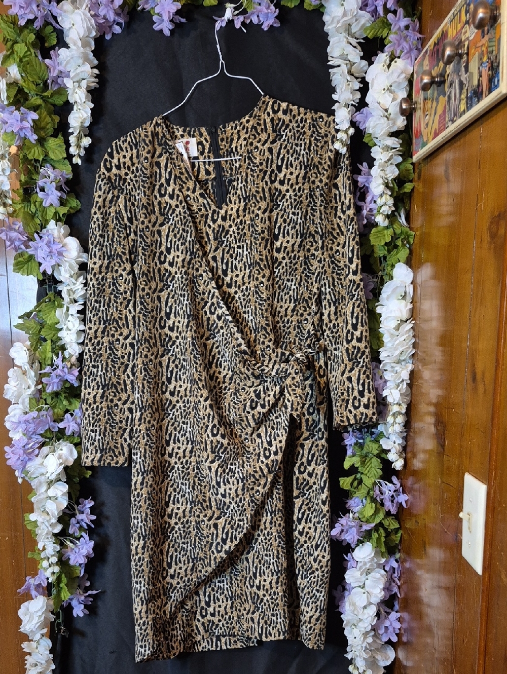 Carbon Leopard Print Wrap Dress in Tan and Black